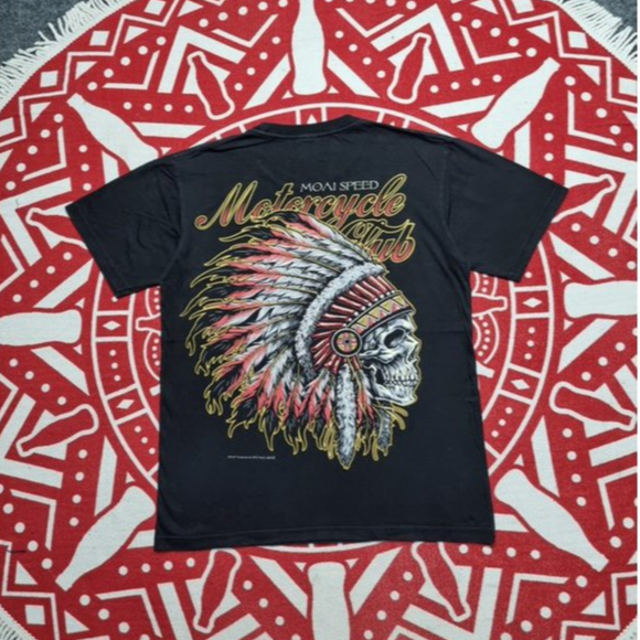 Tshirt Moai Speed Indian apache motorcycle kaos pria lengan pendek