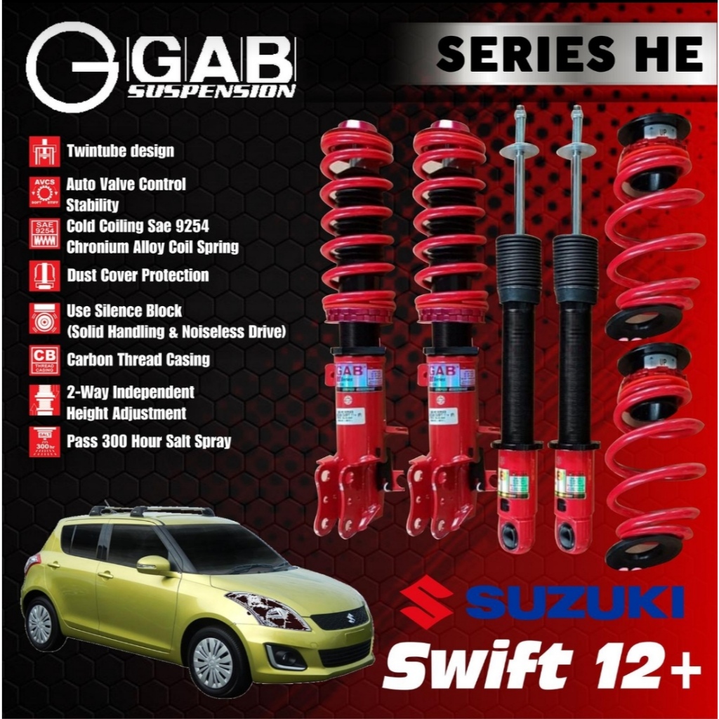 SHOCKBREAKER SUSPENSI COILOVER GAB HE SERIES SUZUKI SWIFT 2012+ ORIGINAL