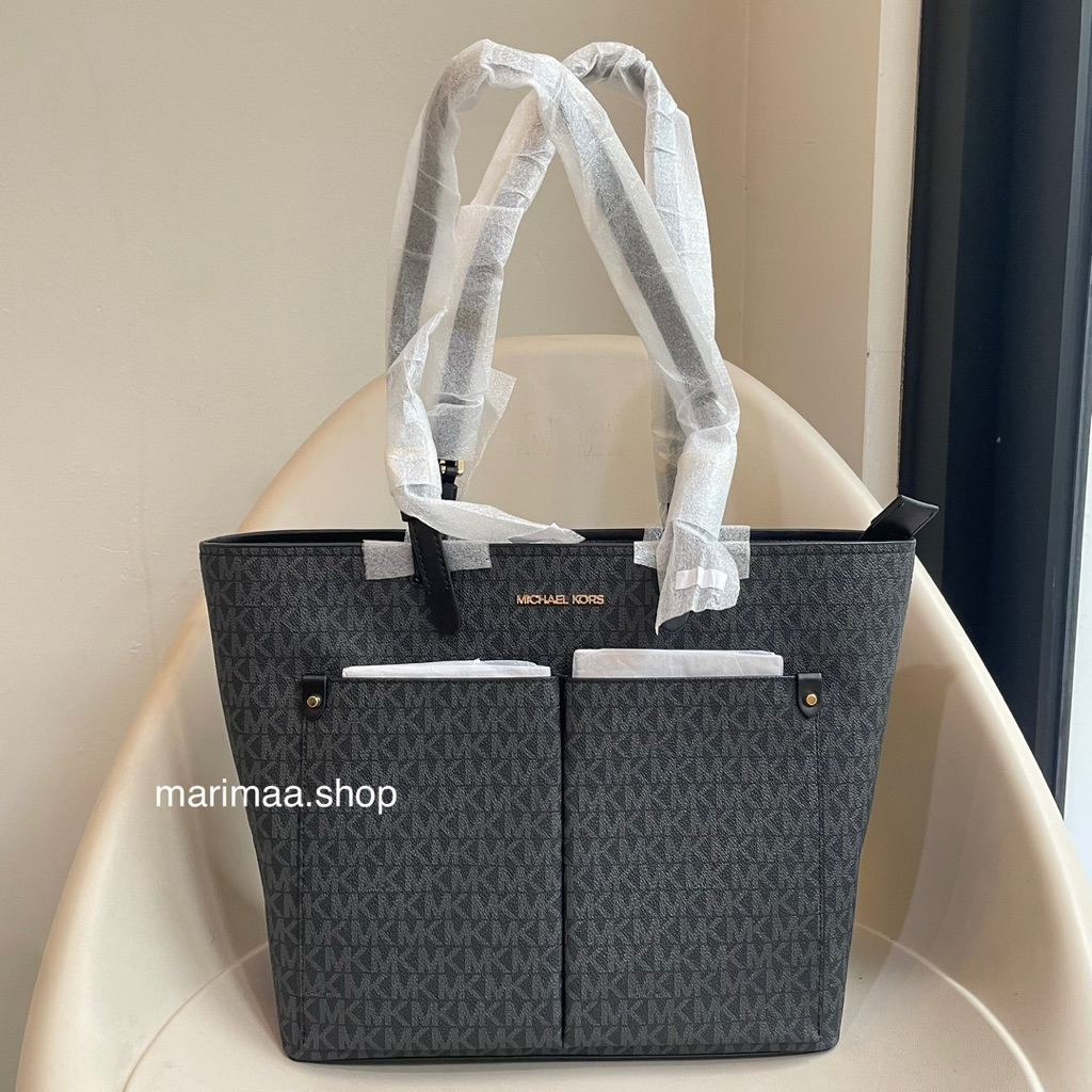Tote bag double pocket mk signature black shoulder bag