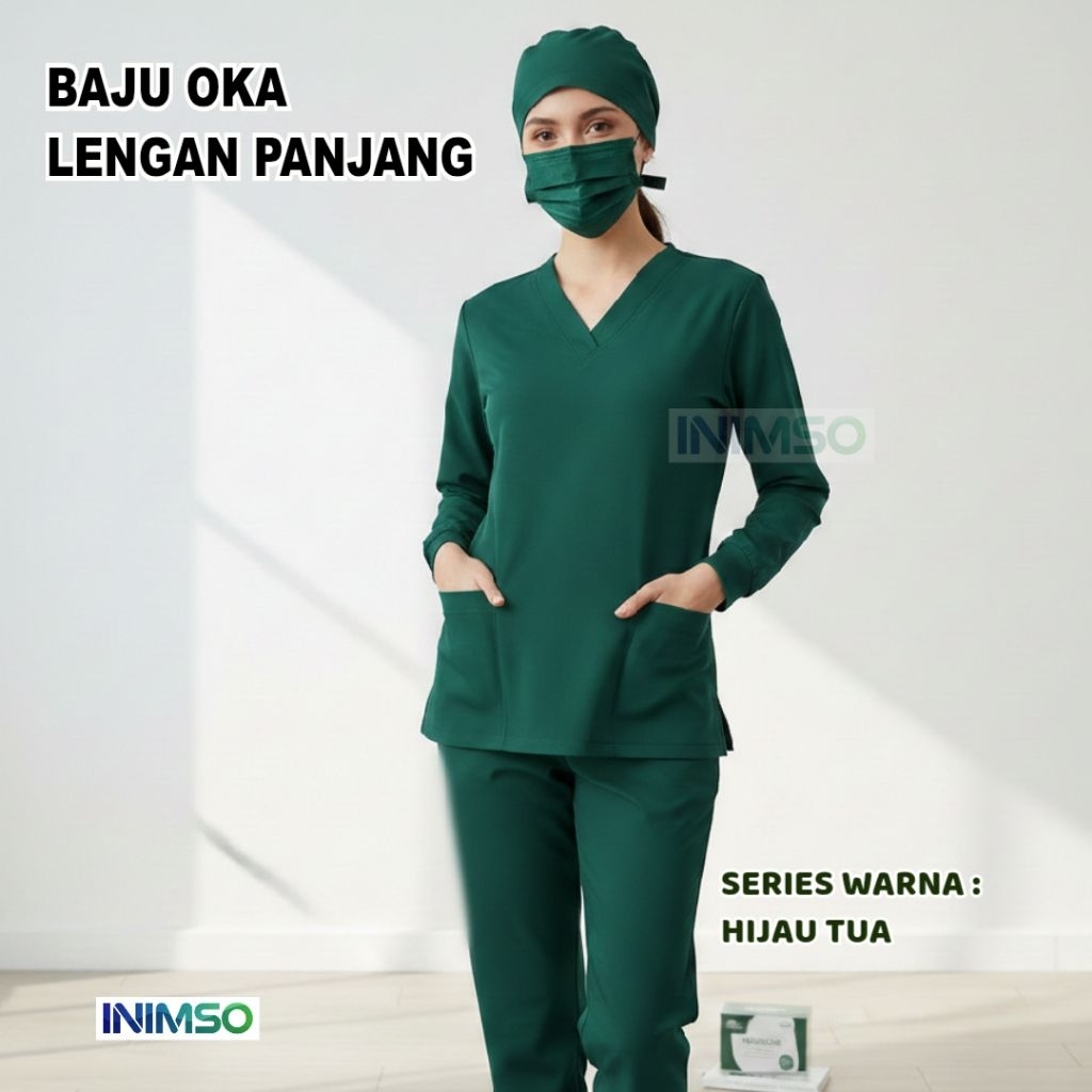 BAJU OKA TOYOBO lengan panjang warna hijau tua / hijau botol set lengkap
