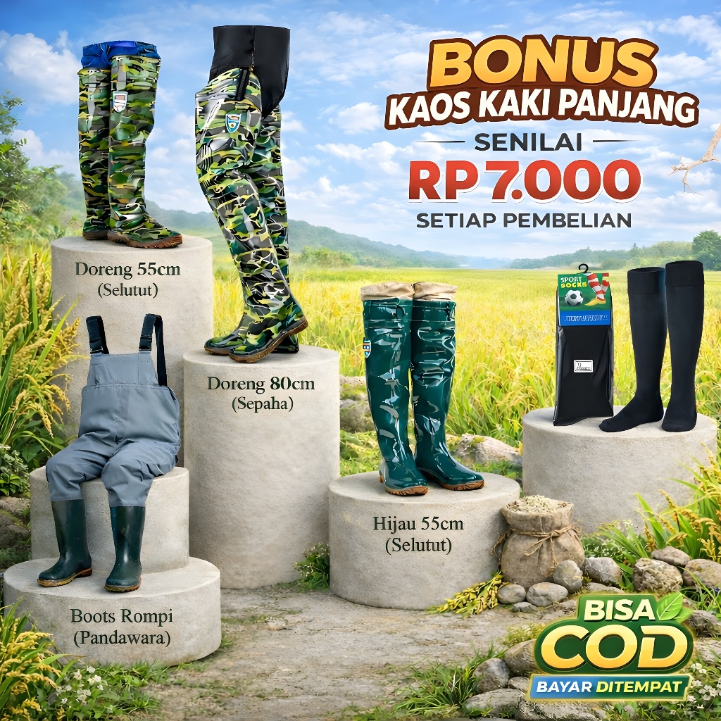 [GRATIS KAOS KAKI - BERGARANSI] Boot Karet Pria Dewasa Petani Sawah Nelayan Tambak Mancing 80 & 55cm