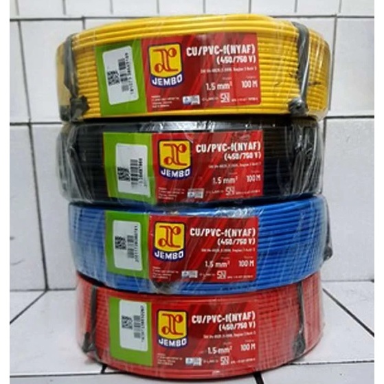 Kabel Jembo Tunggal NYA 1,5 mm Hitam,Biru,Merah & Kuning-Hijau Roll 50 Meter