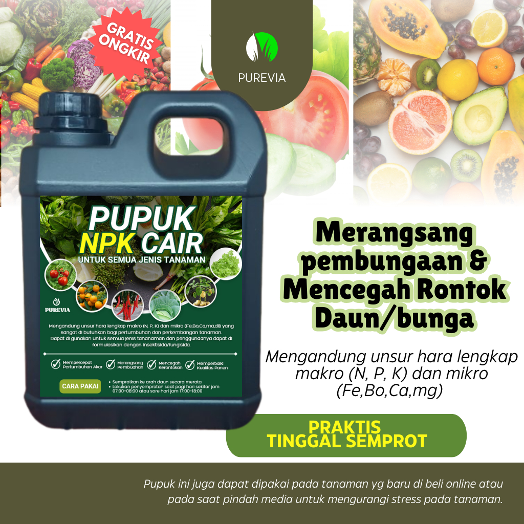 PUREVIA - PUPUK NPK CAIR PERANGSANG DAUN, BUAH AKAR DAN BATANG UNTUK SEMUA JENIS TANAMAN & MENCEGAH 