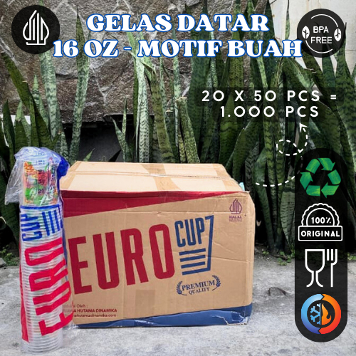 1 DUS Gelas Plastik 16 oz Motif Buah Segar Cup Plastik Minuman Dingin Juice & Es Teh Grosir