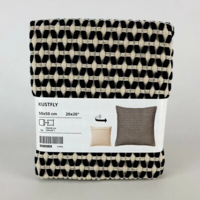 Sarung bantal kursi simple elegan KUSTFLY Cushion cover, krem/hitam, 50x50 cm