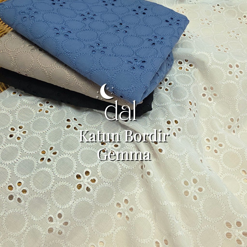 0,5 Meter bahan katun bordir two tone / kain katbol katun bolong gemma / bahan mukena, outer, blus