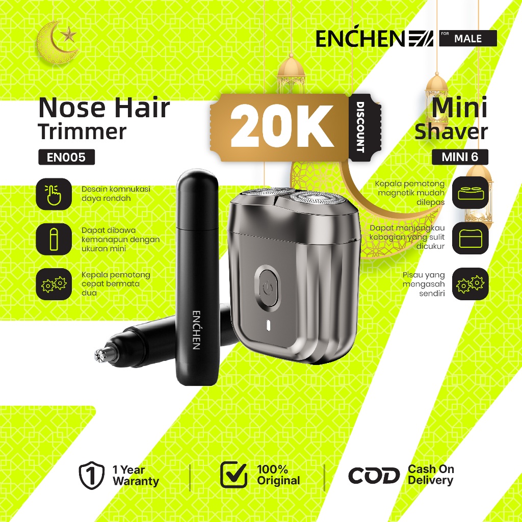 [Penawaran Kombo] ENCHEN Mini 6 & EN005 Mini Shaver Alat Cukur Jenggot Nose Ear Trimmer