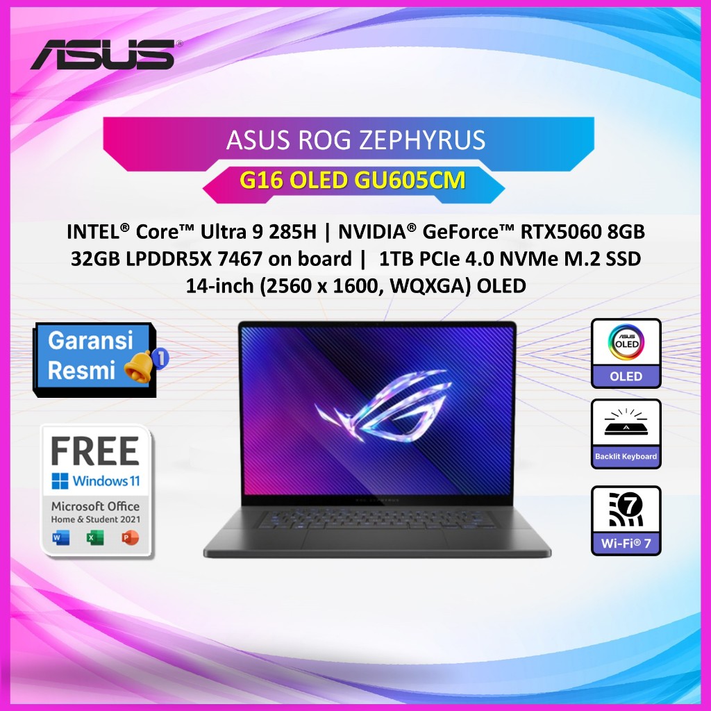 LAPTOP ASUS ROG ZEPHYRUS G16 OLED GU605CM ULTRA 9 285H RTX5060 8GB/ 32GB 1TB 16.0WQXGA 240HZ