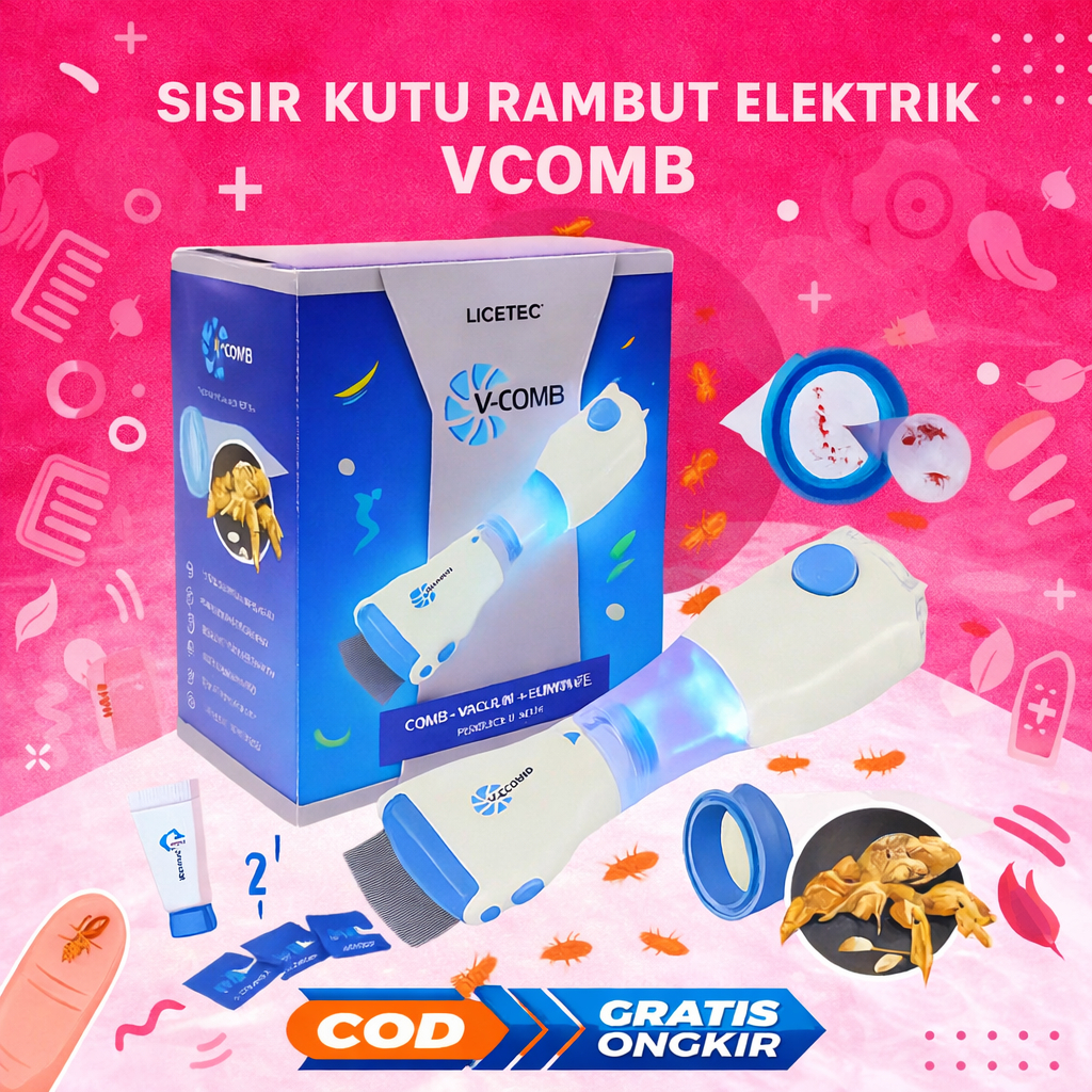 ORIGINAL V-COMB SERIT PENGHILANG SISIR KUTU ELEKTRIK SERIT RAMBUT VACUM VAKUM VCOMB