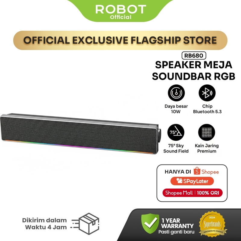ROBOT Soundbar Speaker RB680 Wireless 5.3 Sky Sound Field 75° Dual Connection Ultra With RGB Light D