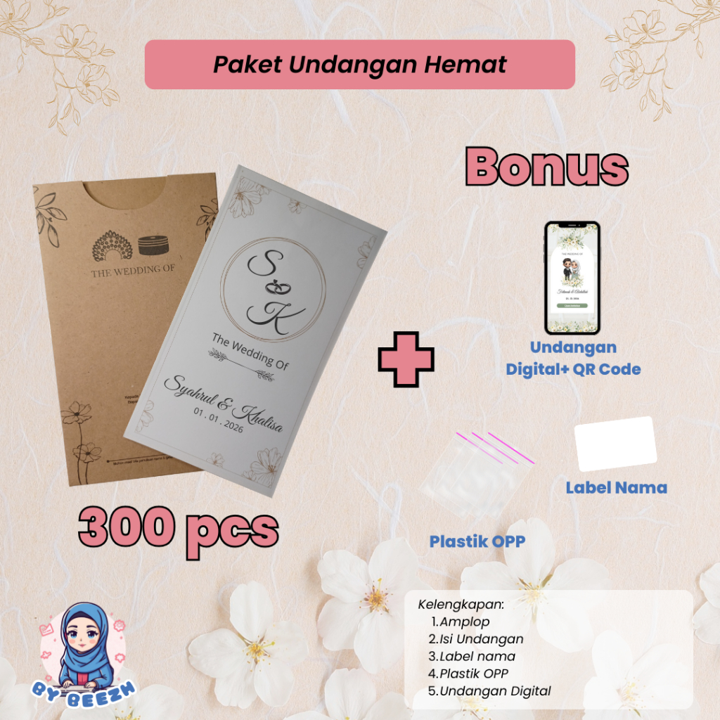 (50 pcs) Paket Undangan Pernikahan Hemat 3 | Undangan dengan Amplop | Undangan Cetak | Undangan webs
