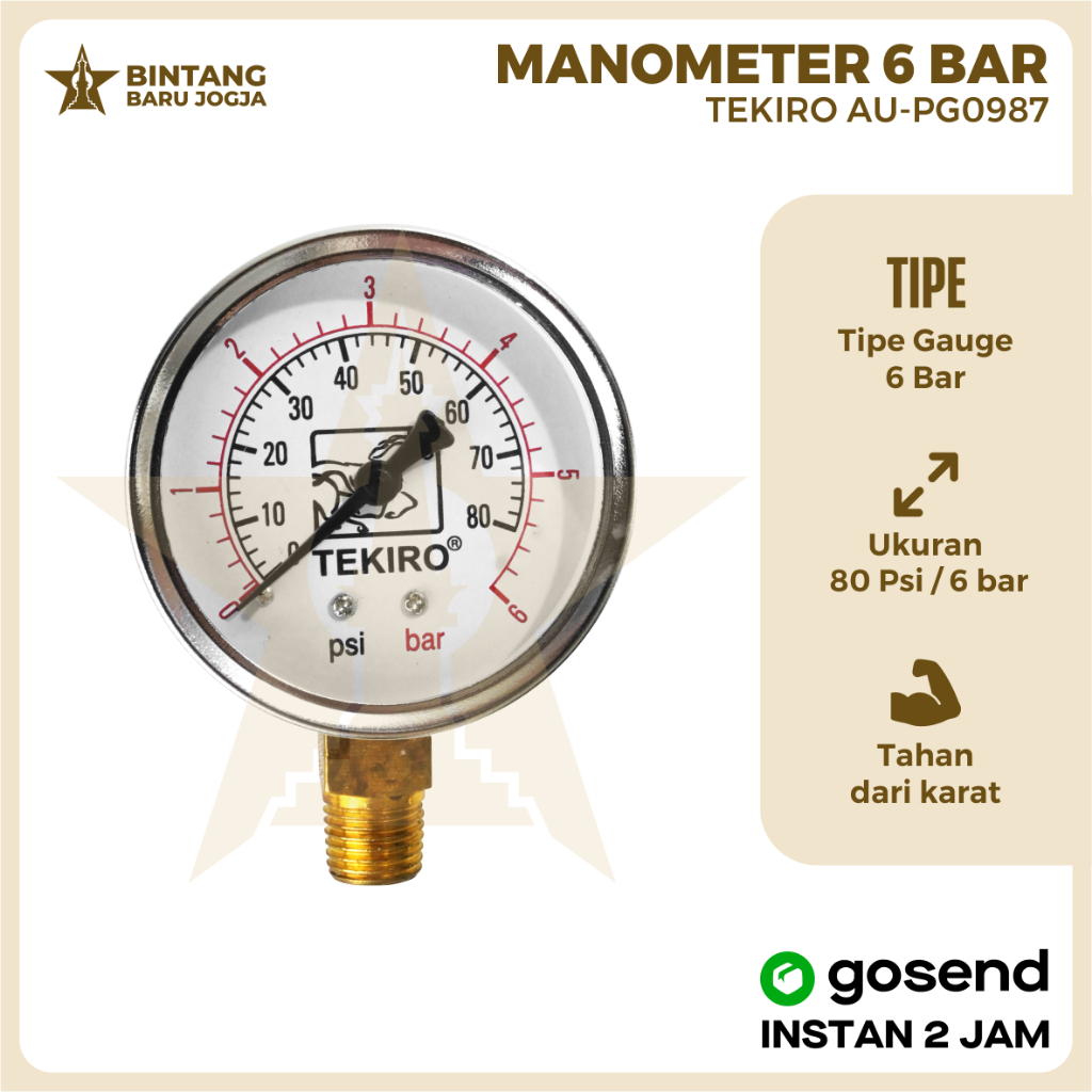 Manometer 2.5" 6 bar TEKIRO/ Pressure Gauge 2.5" 6 bar TEKIRO