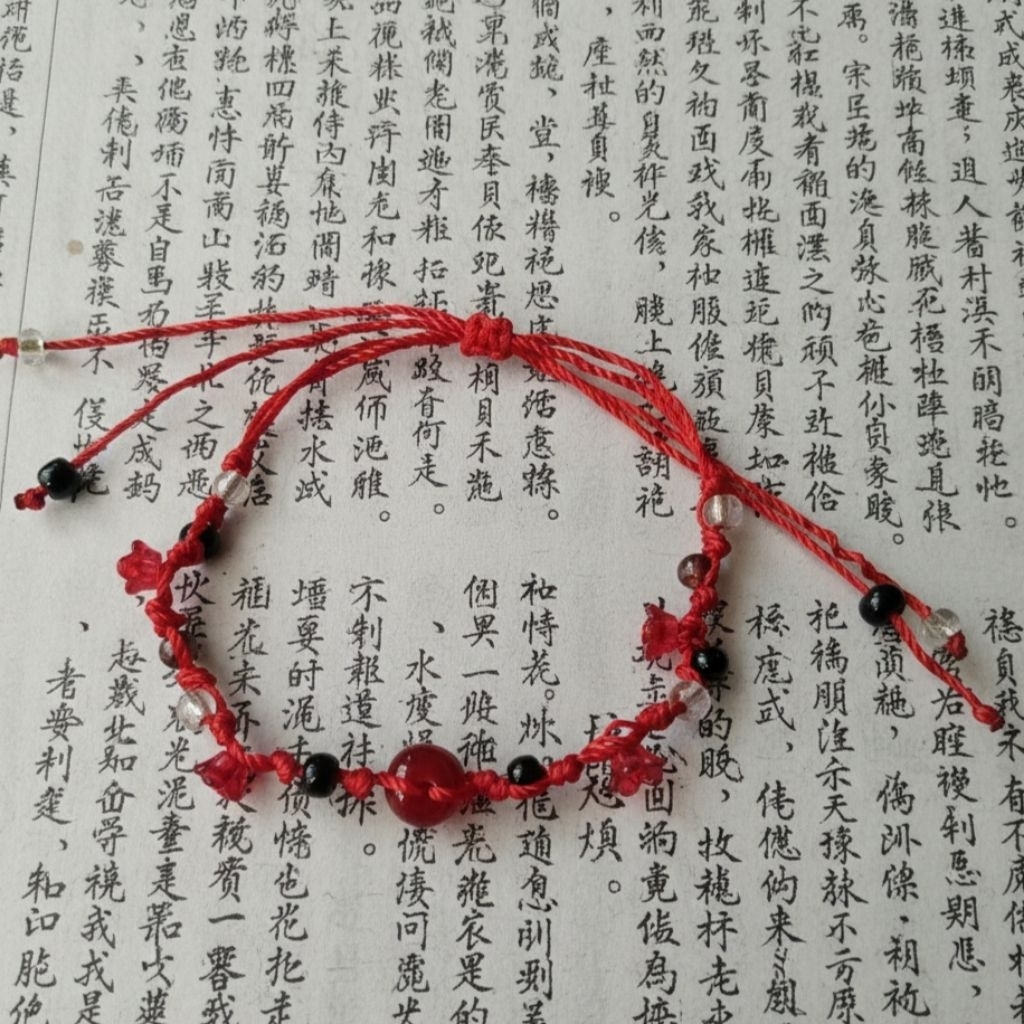 Retro Gelang Tali Merah Batu Giok mix manik Bunga//Gelang Tali Serut Nuansa China