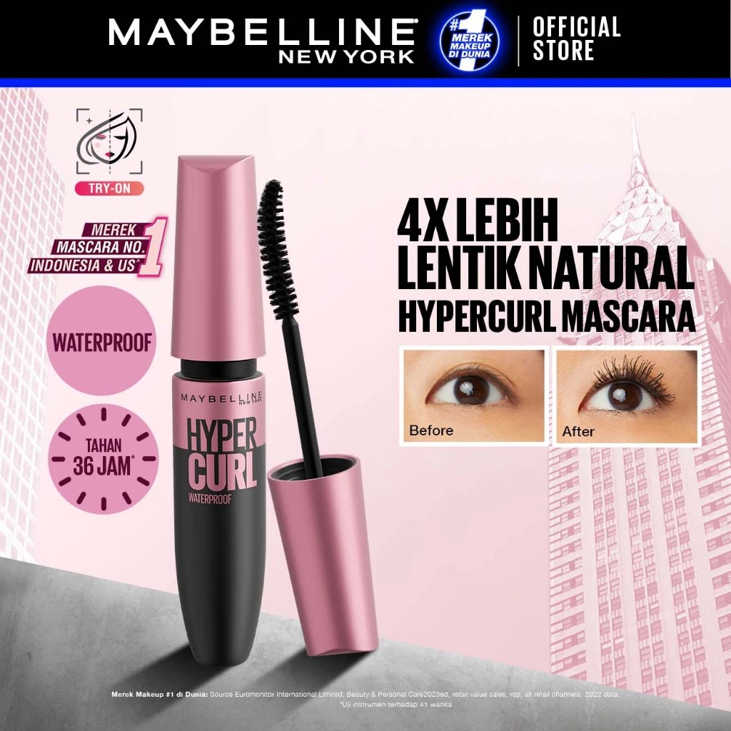ORI MAYBELLINE Volume Express Hypercurl Waterproof Mascara 9.2 ml Maskara Eye Make up Bulu Mata Panj