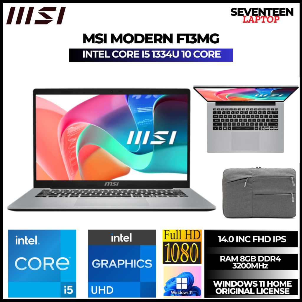Laptop MSI Modern 14 F13MG Intel Core i5 1334U 8GB 512GB SSD Win11 14.0 FHD IPS  Garansi Resmi MSI