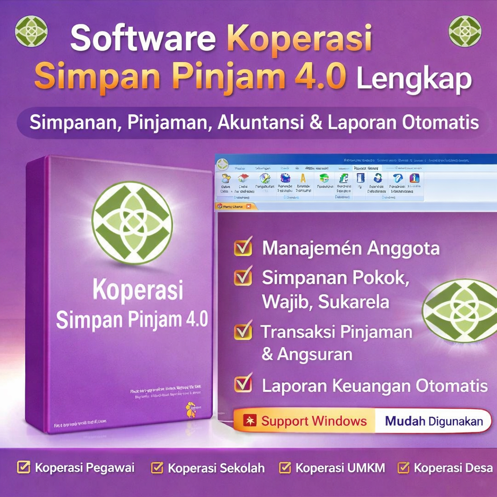 Software Koperasi Simpan Pinjam 4.0 Lengkap | Simpanan, Pinjaman, Akuntansi & Laporan Otomatis