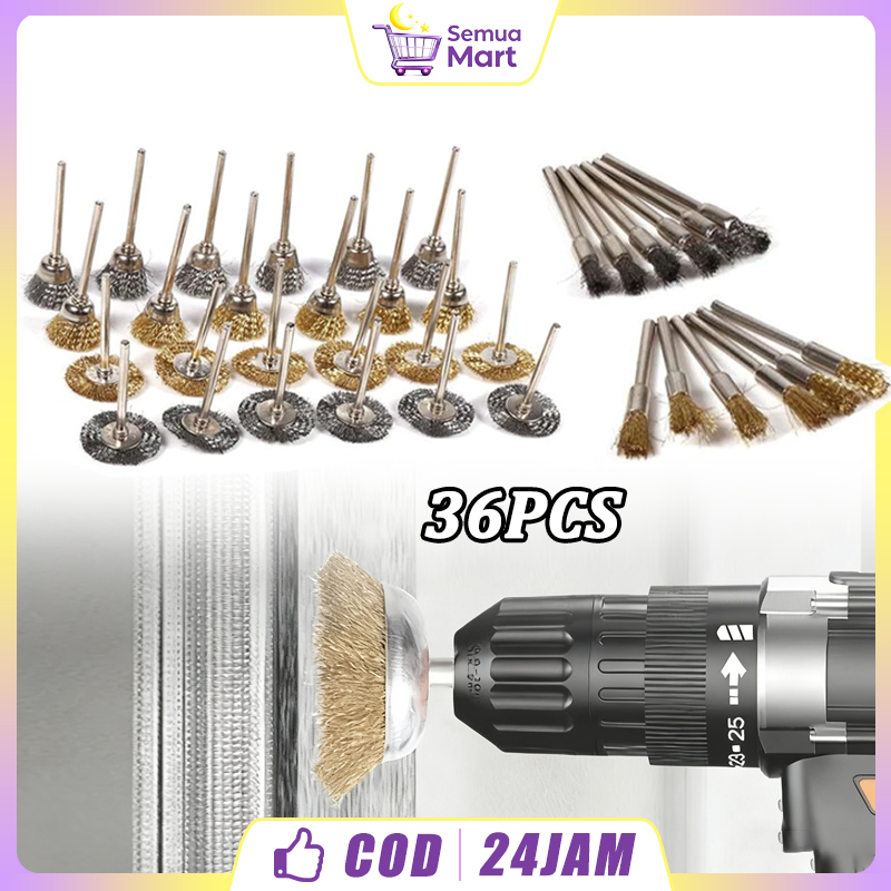 36pcs Sikat Kawat Mata Bor- Kuningan untuk Grinder Mini, Pembersih Besi Grinder Bristle Brush