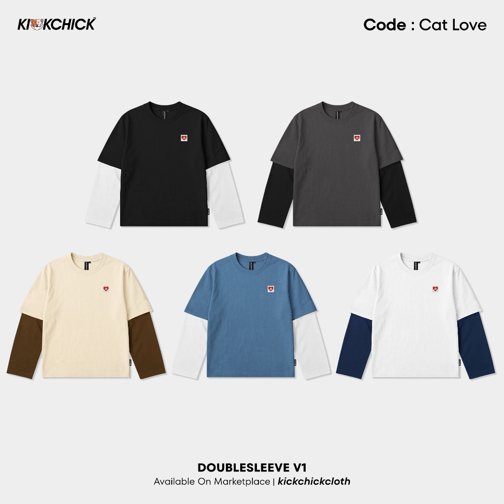 Kickchick Doublesleeve Cat Love | Kaos Atasan Oversize | Lengan Panjang Unisex | KC-DS016