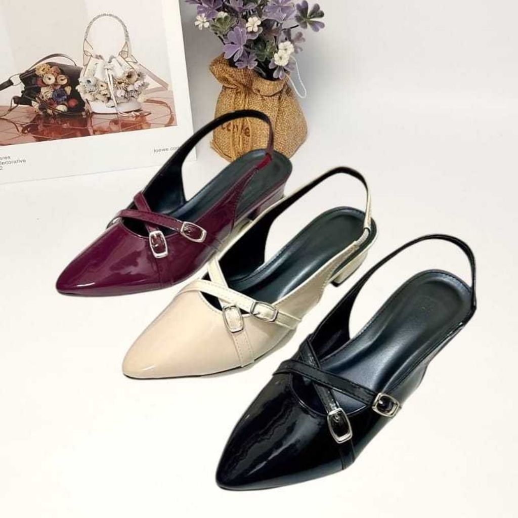 Sendal Wanita High Heels Selop Tali Belakang Hak 3 Cm High Heels