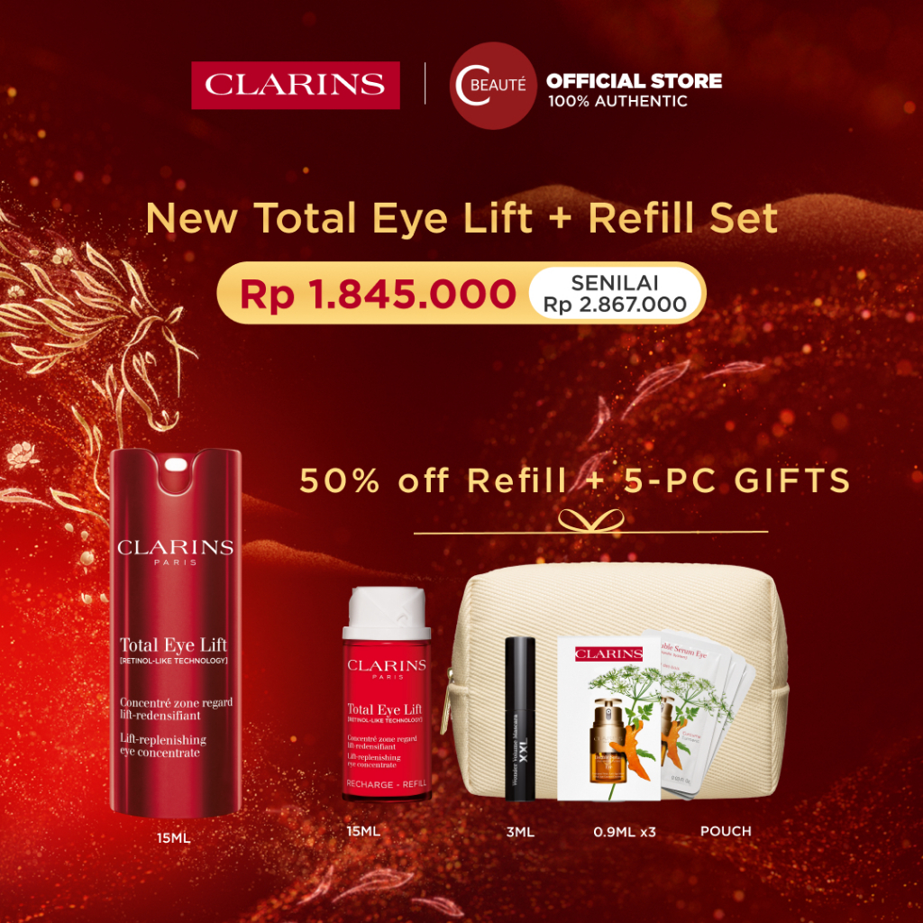 [Clarins Set] Total Eye Lift 15ml (Krim Mata) + Refill Set Gratis 5 Hadiah - krim mata (eye cream) a