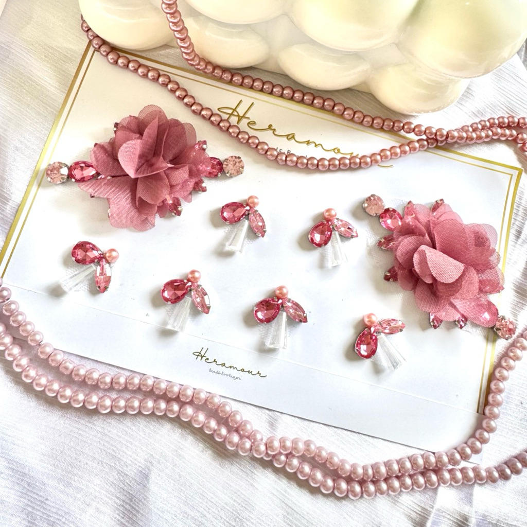 Payet Rangkai Tabur 3D D01 Bunga Organza Kristal Rumbai Pink Kebaya Gamis Hijab Gaun Pengantin Pesta