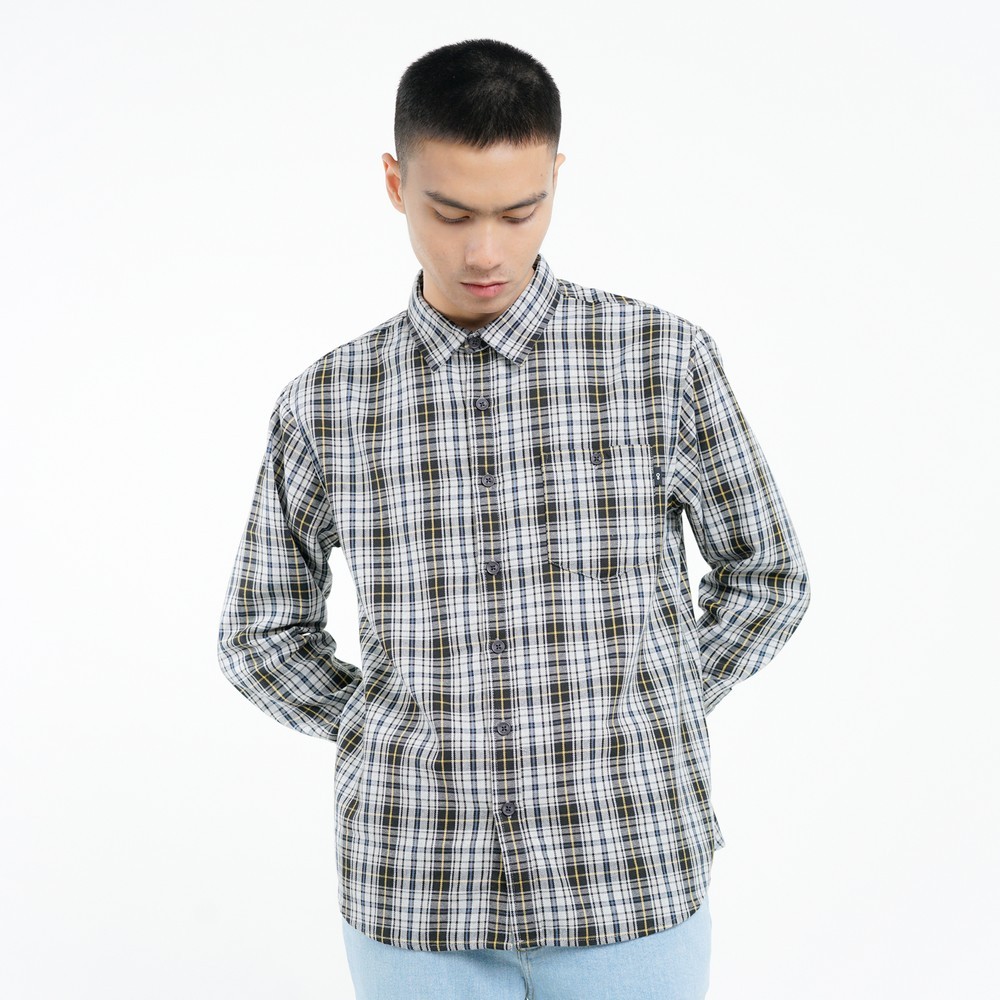 Greenlight Kemeja Kotak-Kotak Pria Lengan Panjang katun Regular Fit Plaid Checked Shirt Paige HP-050