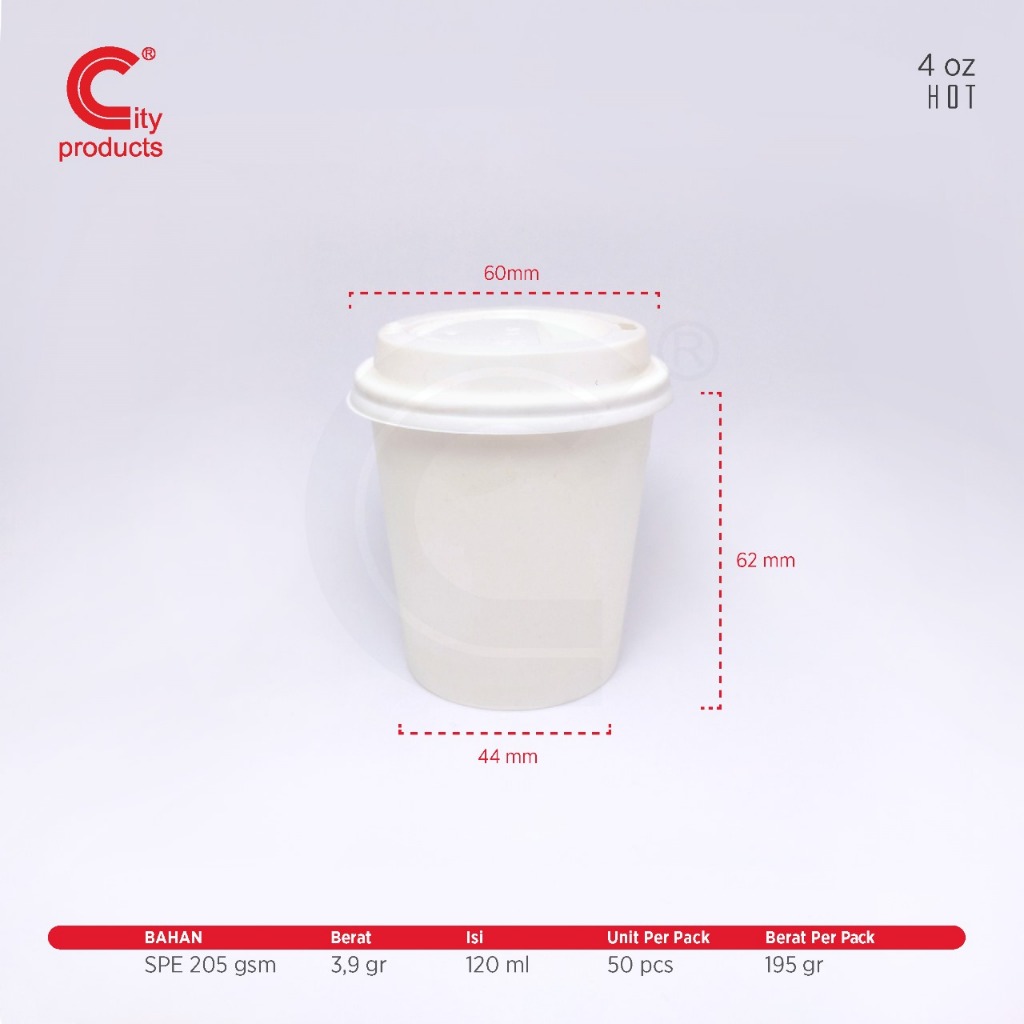Paper Cup 4 oz Hot Putih Polos / gelas kertas 4 oz Hot Putih Polos