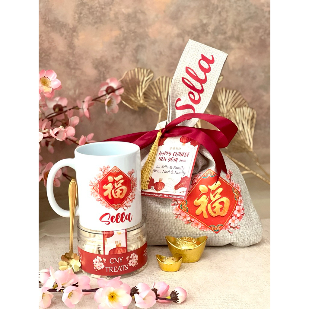 PERSONALIZED JIE KNOT BAG & CERAMIC MUG SET • CNY IMLEK HAMPERS 2026 • CNY Hampers & Gift • Parcel X