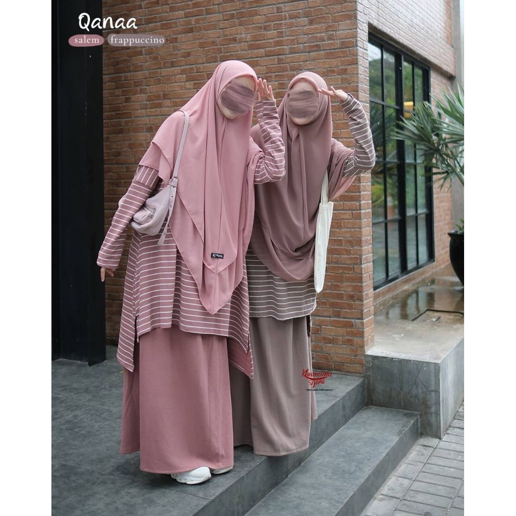 TUNIK SET ROK QANAA KHUMAIRA SYARI | TUNIK KNIT CARGO | TUNIK SYARI KEKINIAN | TUNIK ROK | TUNIK REM