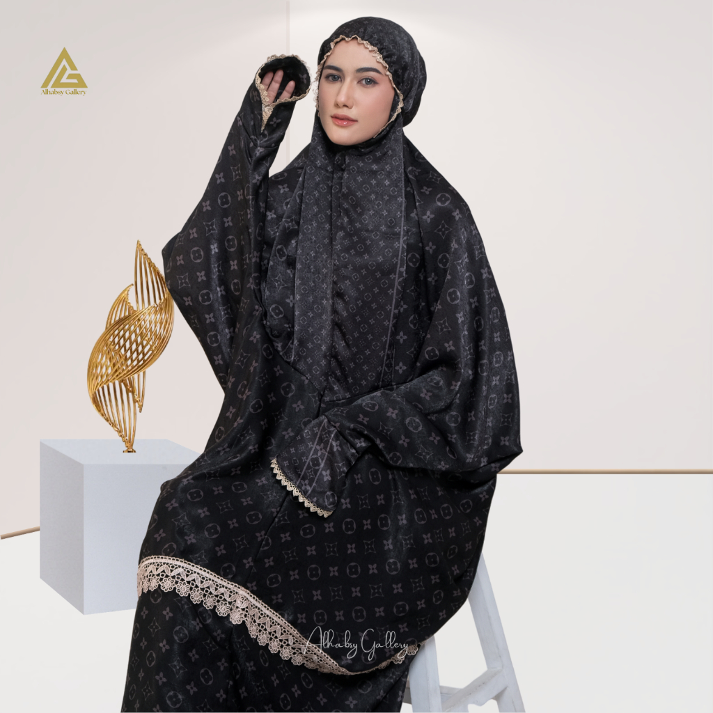 Alhamdulillah - Mukena Terusan Dewasa Santorini Silk Motif Mewah Alisha Series