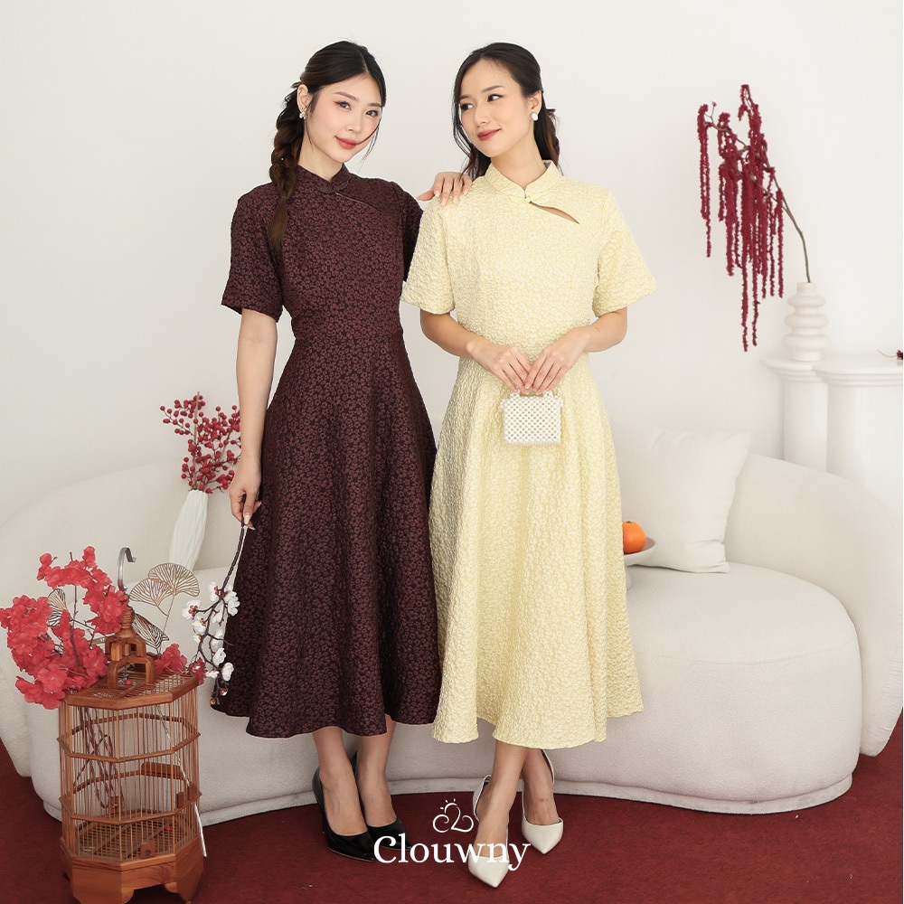 Clouwny Ichigo Shanghai Dress Wanita Lengan Pendek Simple Elegan CNY Collection