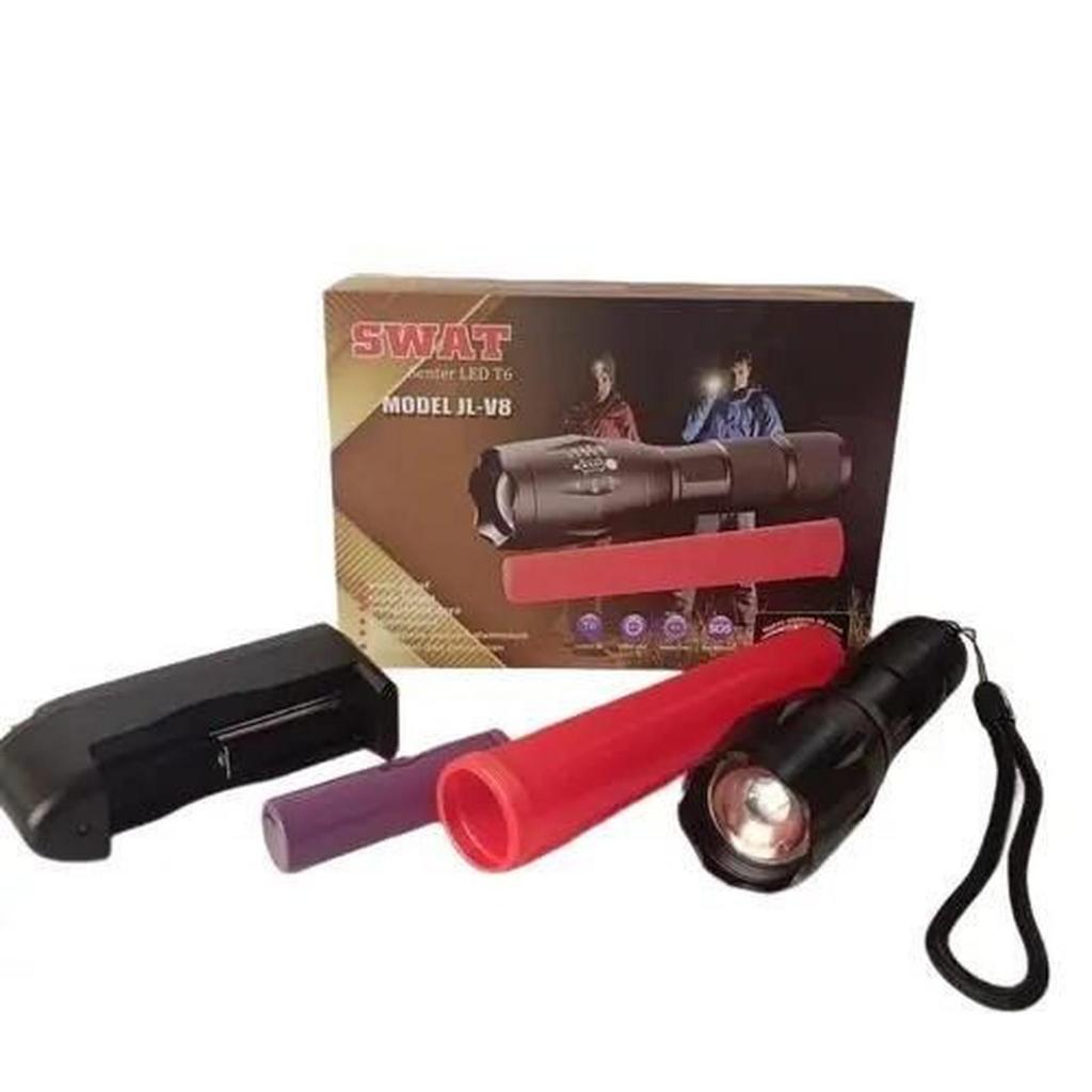 Senter SWAT Jin Long T6 JL-V8 Laser Waterproof Cree LED Super Bright Sistem Zoom Super Terang
