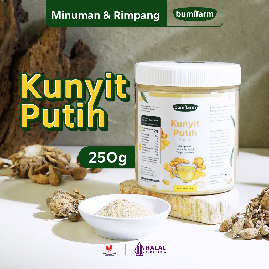 KUNYIT PUTIH BUBUK TANPA CAMPURAN ASLI 100% ORIGINAL 250G TUMERIC POWDER KUNIR BUBUK BAHAN POKOK POW