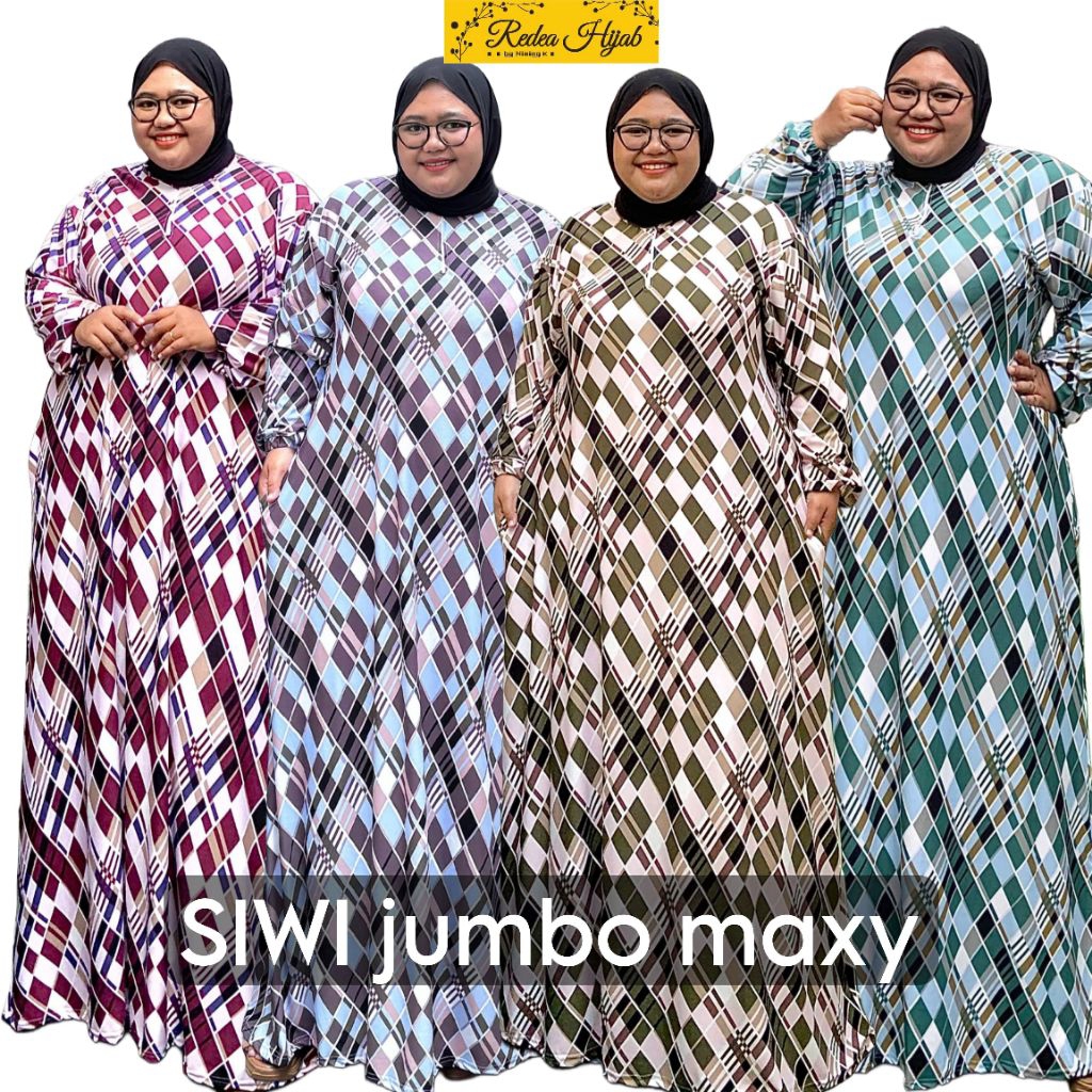 Gamis Wanita Siwi Jumbo Maxy Dress Bahan Kaos Lemon Skin Motif Kotak LD130 150 No Busui By Redea