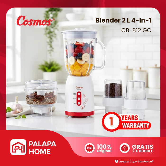 Cosmos Set Blender Kaca 2 Liter 4 in 1 Chopper + Dry & Wet Mill | Blenz Berhenti Otomatis CB-812 GC