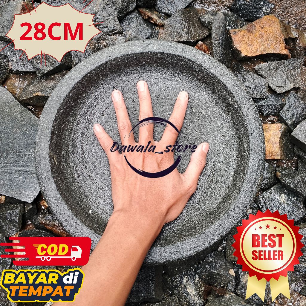 cobek batu asli diameter 28cm free ulekan (bubut) di jamin 100% batu asli, dijamin kuat tahan lama a