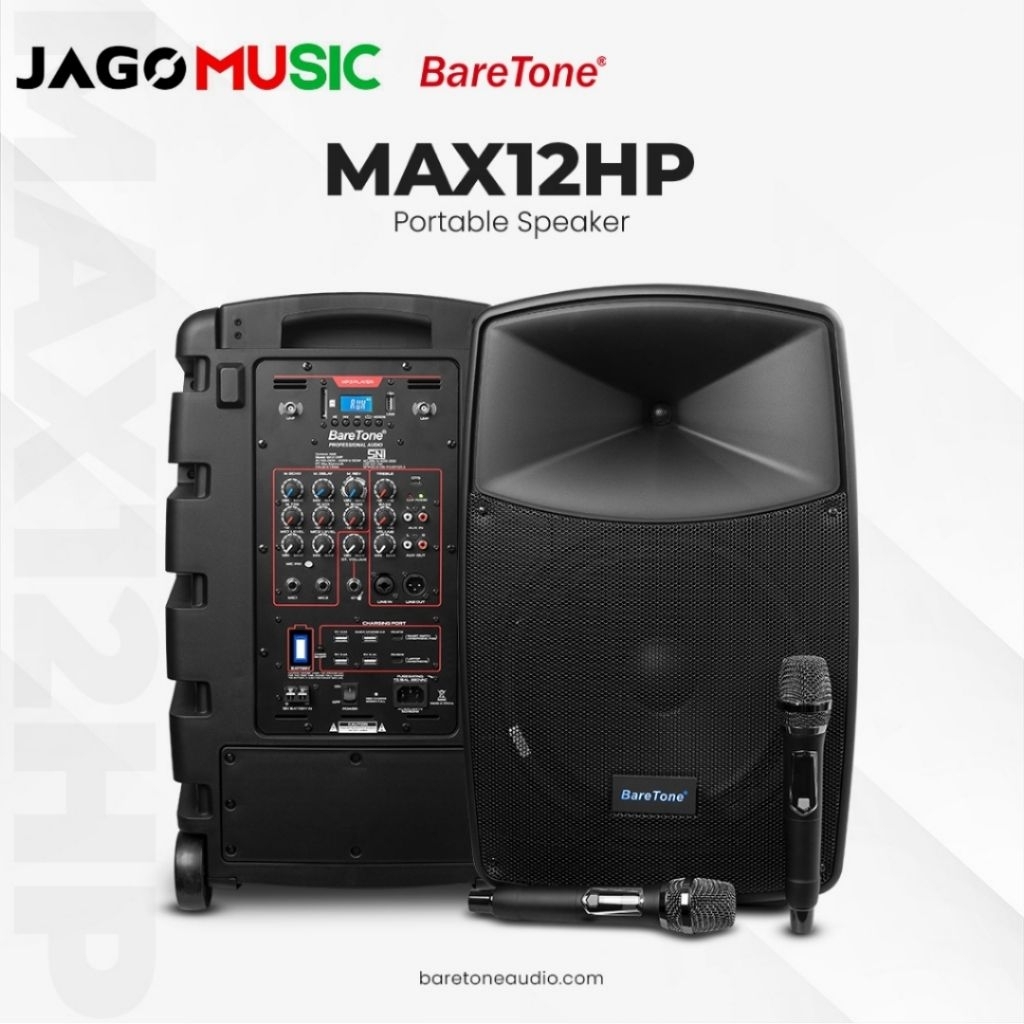 BareTone Speaker Portable MAX12HP Speaker Bluetooth 12 Inch  Mini Portable Support Micro SD & USB Sp
