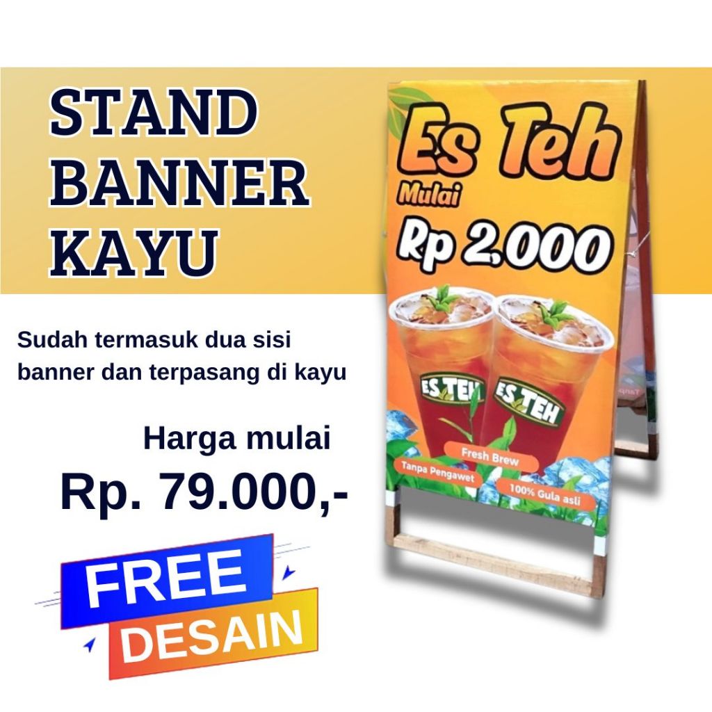 Stand Banner Spanduk Kayu Segitiga | Stand Banner Spanduk Jualan