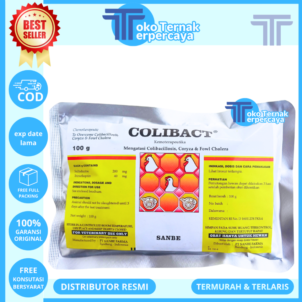 COLIBACT SERBUK 100 GRAM SANBE - Obat Ayam Antibakteri Berdaya Kerja Tinggi Untuk Unggas & Babi