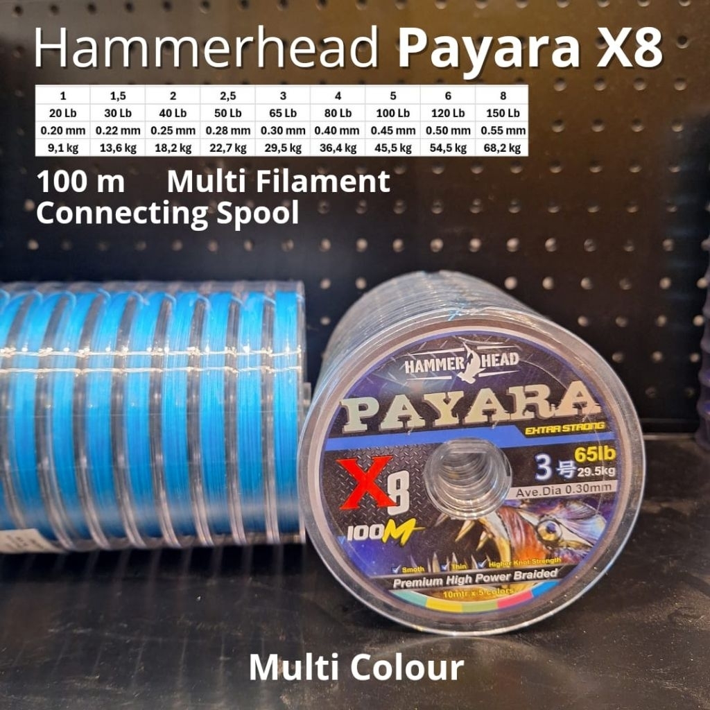 Senar Pe HAMMERHEAD Payara x8 Multi Color 100m - Pe 1.0 - 8.0 / 20lb - 150lb - Pe 5.0