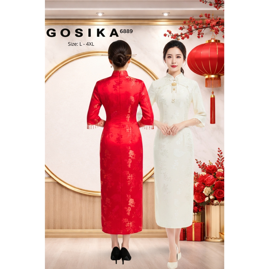 GOSIKA Dress Cheongsam Panjang Wanita Special Imlek Edition Size ( L-4XL) 6889