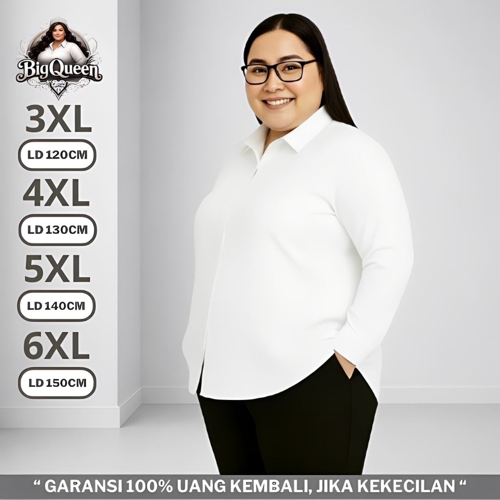 Kemeja Putih Wanita Lengan Panjang Polos Oversize Big Size Jumbo LD 120 130 140 150