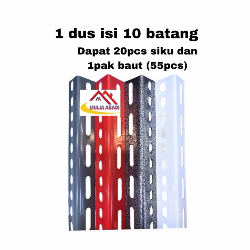 1dus isi 10batang besi siku lubang panjang 3meter /rak siku lubang 3meter perdus isi 10batang
