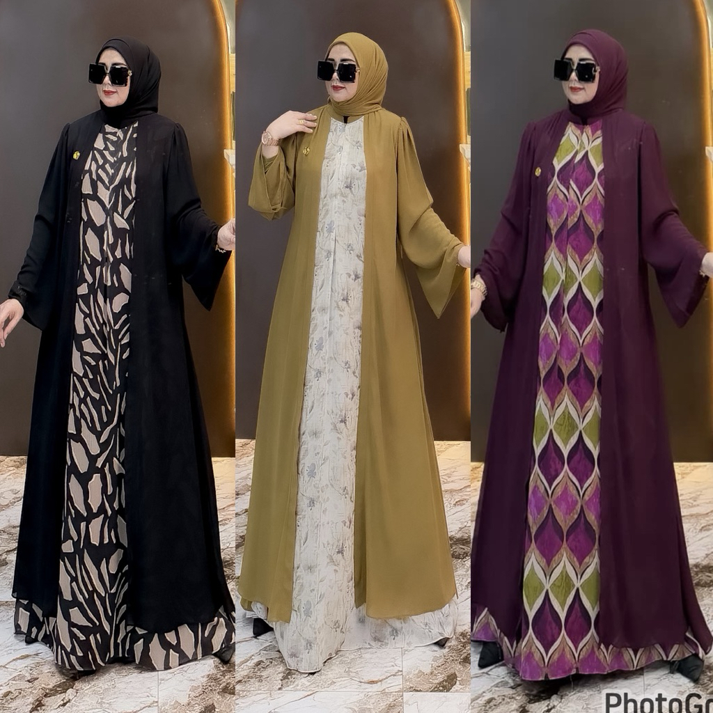 COD GAMIS LEBARAN2026 SYARIFAH ABAYA SET HIJAB BY ELIS LEBELS TERBARU BESTSELLER ORIGINAL GAMIS KOMB