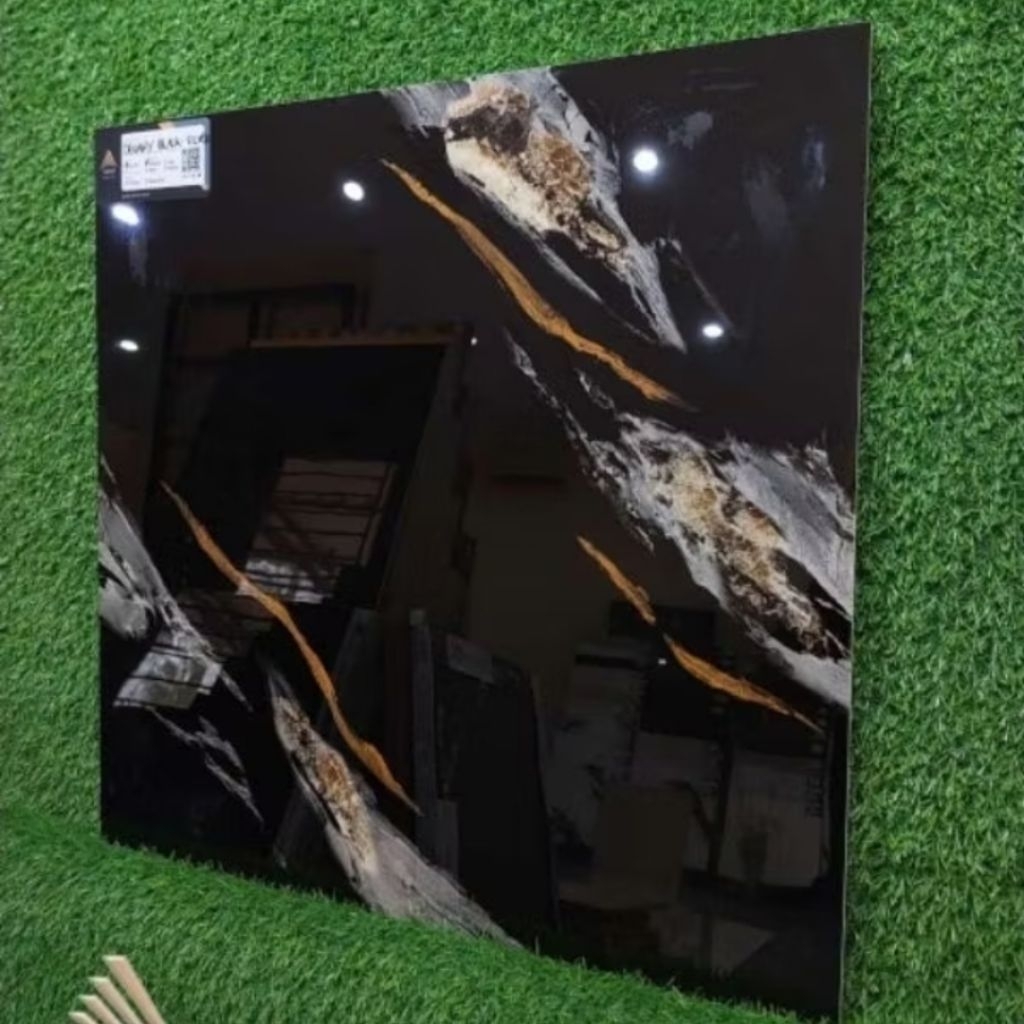 Promo granit 60x60 kw1 glossy glazed polish motif hitam marmer , granit motif gold marmer , granit l