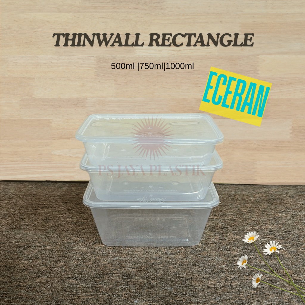 [ECERAN] Wadah Plastik Makanan Thinwall Persegi Panjang 500ml–1000ml | Thinwall 500ml Persegi Panjan