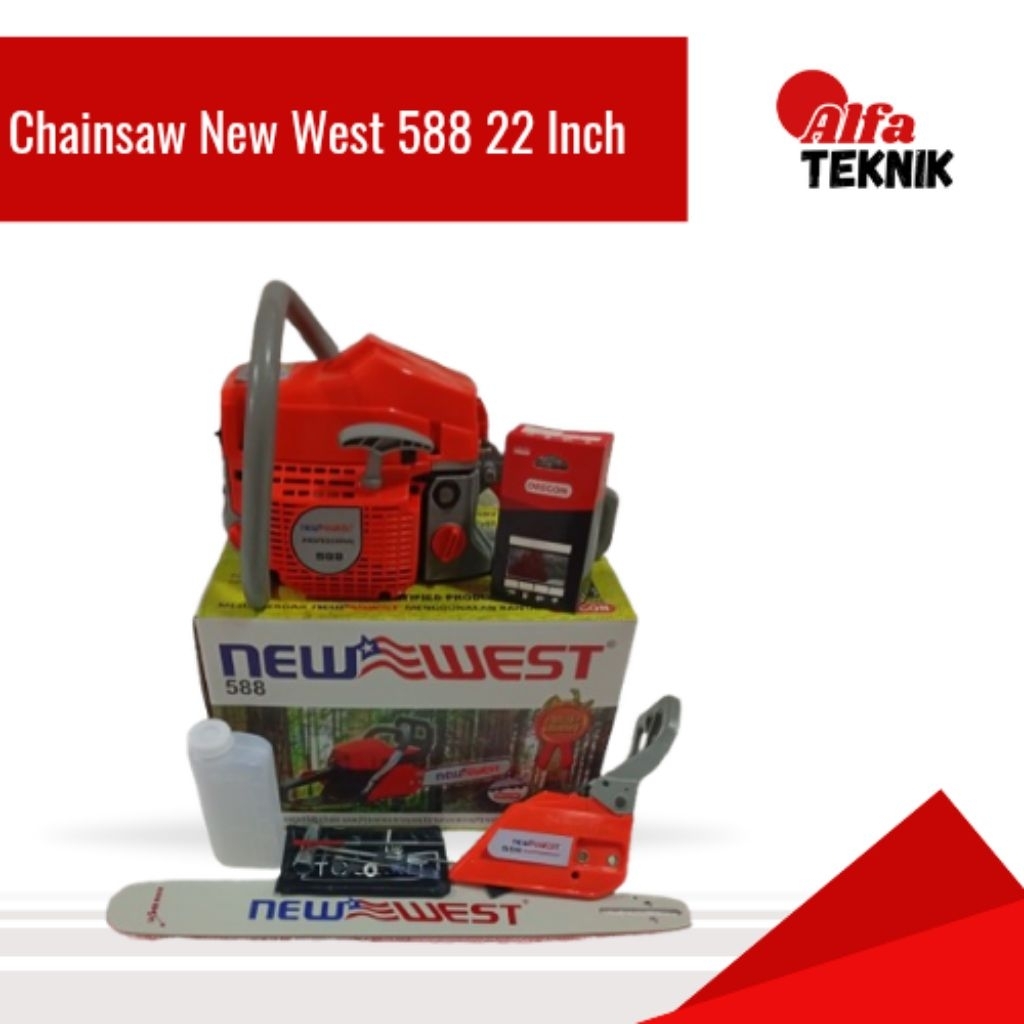 Mesin Pemotong Kayu/Chainsaw New West 588 22 Inch Paket Komplit Berkualitas & ORIGINAL