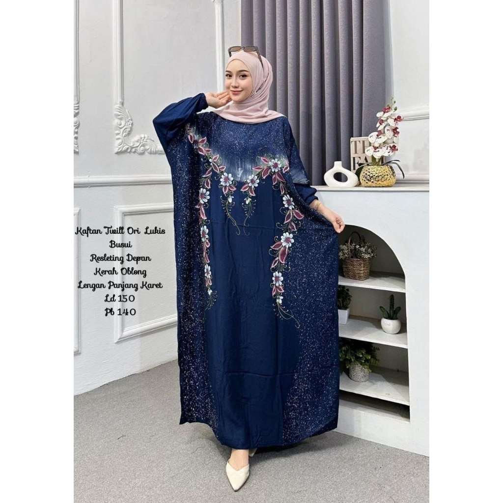 Gamis wanita Gamis twill ori lukis Kaftan Gamis kaftan Gamis lebaran Gamis ibu ibu terbaru Dress leb