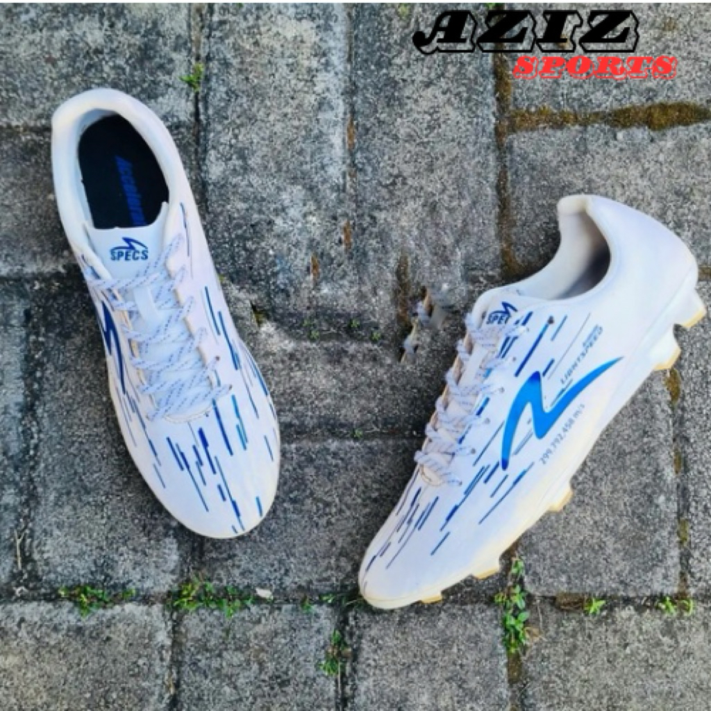 sepatu bola Specs Lightspeed Reborn, biru putih ,dengan Upper Microfiber Ringan,murah meriah