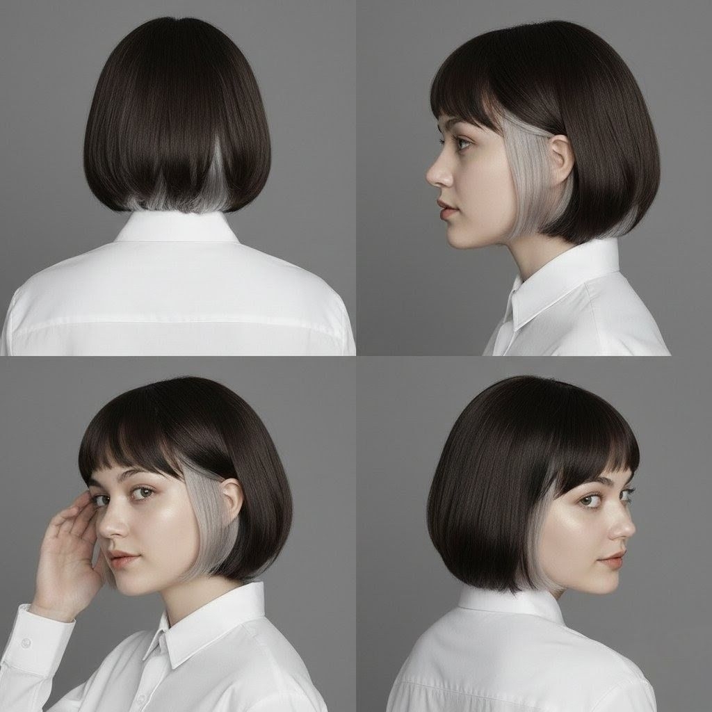 Wig Bob Korean Style Inner Highlight - Rambut Palsu Pendek Peek-a-Boo Ash Grey"